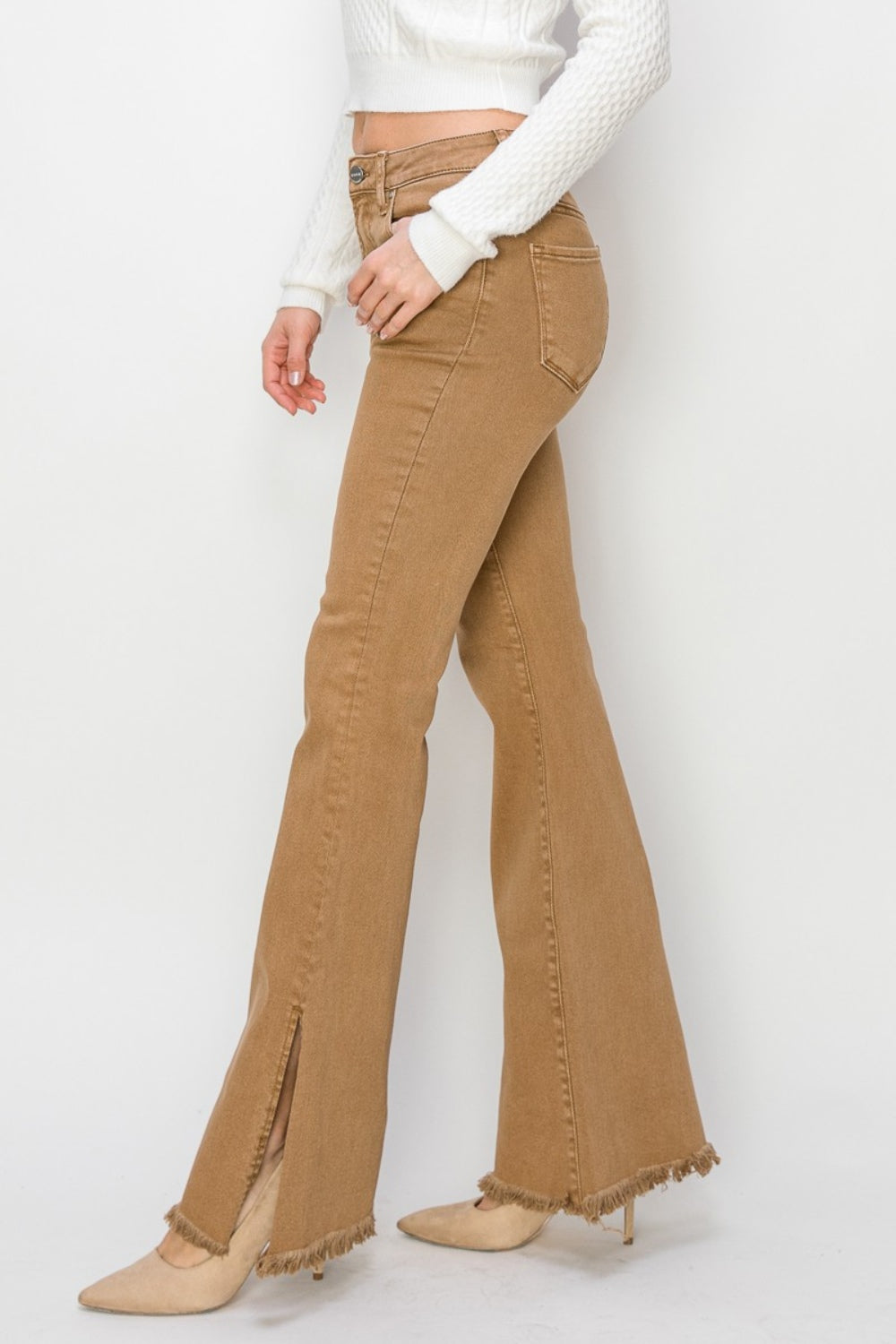 ONLINE ONLY RISEN Bailey Full Size High Waist Side Slit Flare Jeans