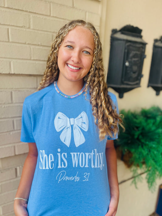 She Is Worthy Graphic Tee - Blue