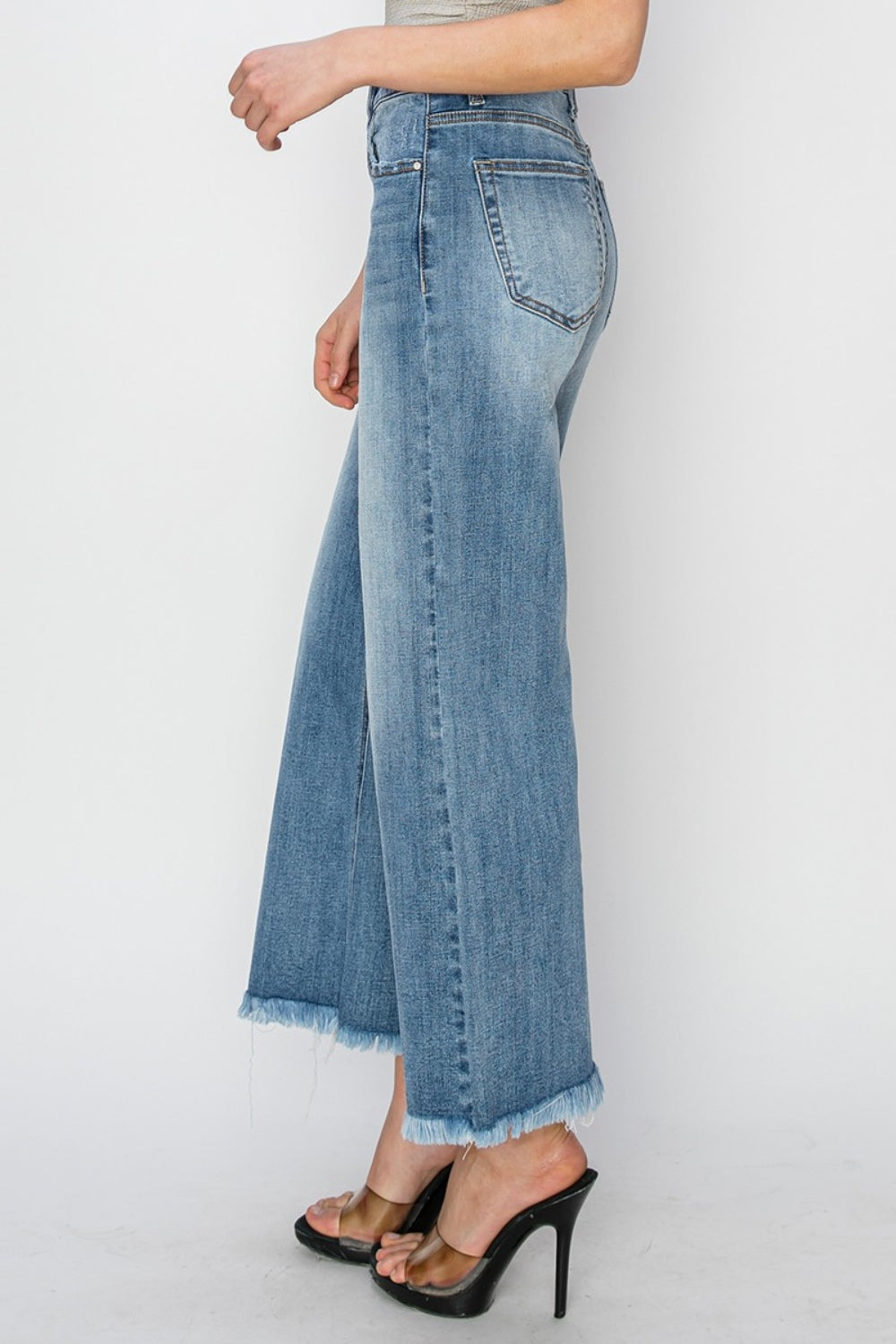 ONLINE ONLY RISEN Raw Hem Cropped Wide Leg Jeans