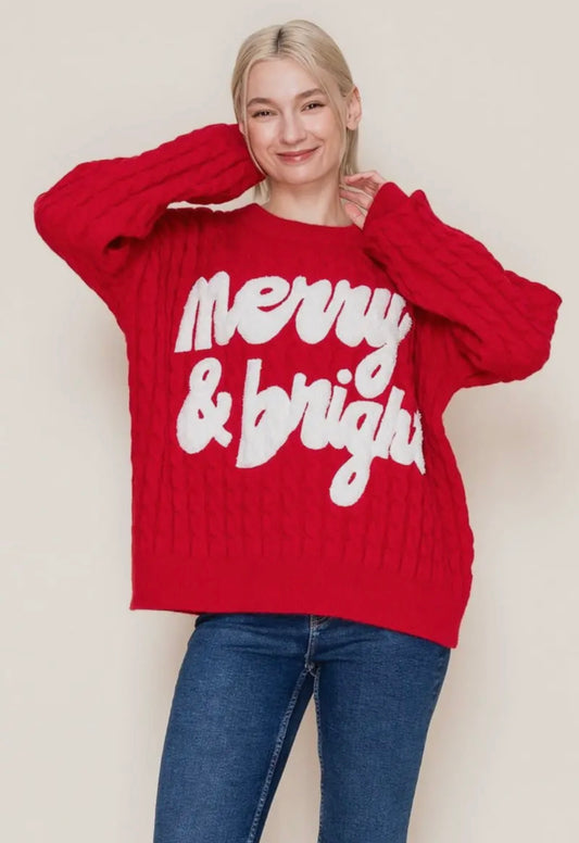 Merry & Bright Solid Knit Sweater - Red