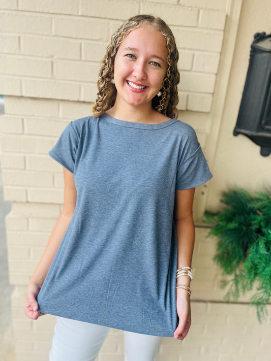 Pleat Back Tunic Top - Denim