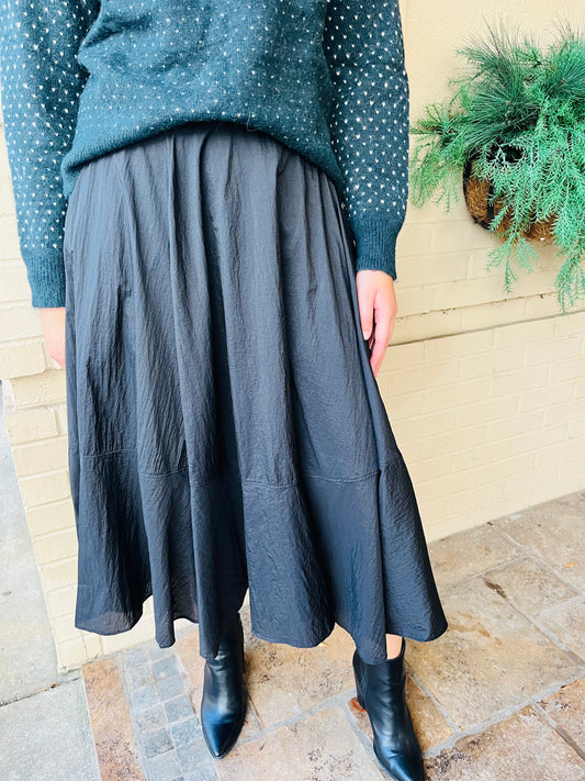 Flounce Midi Skirt - Black