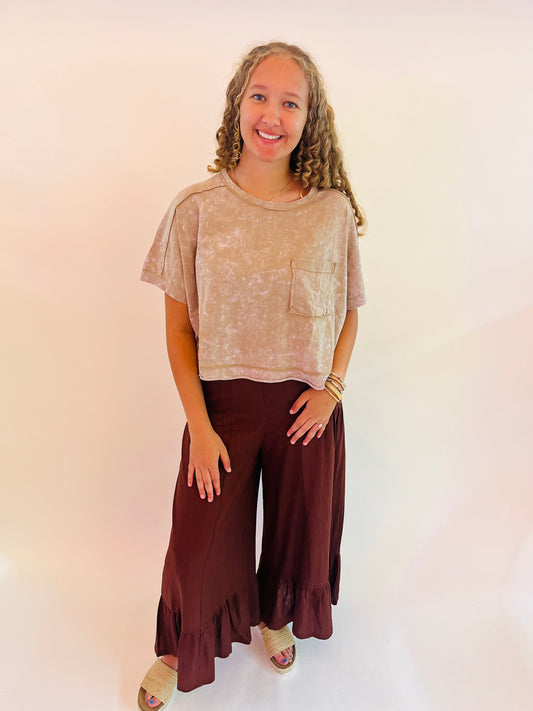 Mineral Washed Oversized Top - Taupe