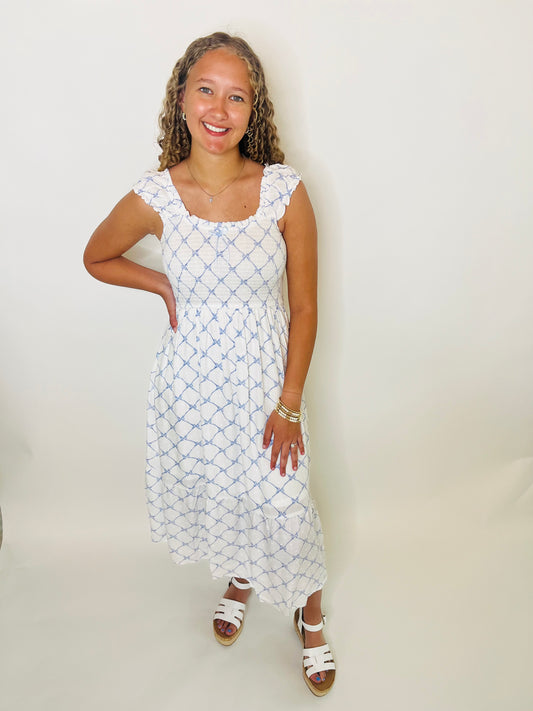 Bow Pattern Smocked Dress