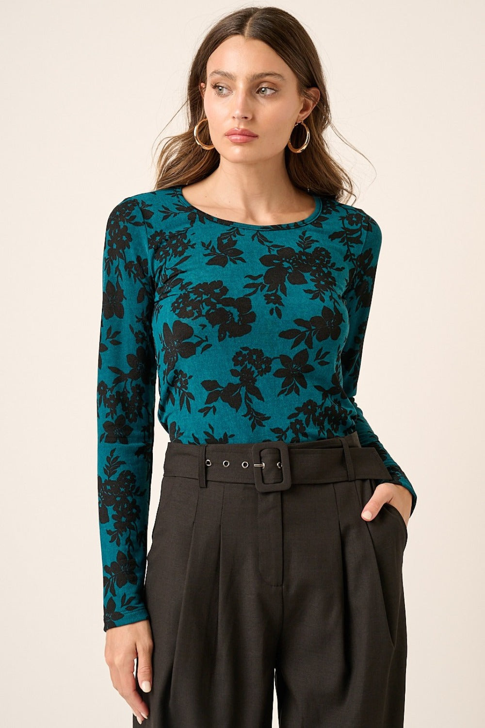 Flower Print Long Sleeve Knit Top ONLINE ONLY