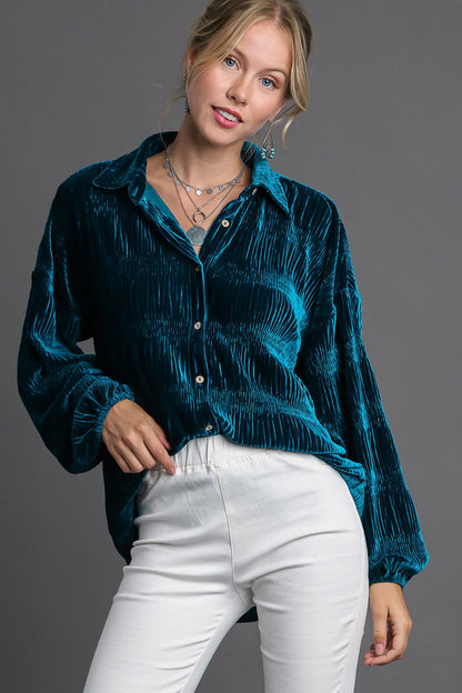 Ruched Tiered Button Up Shirt ONLINE ONLY