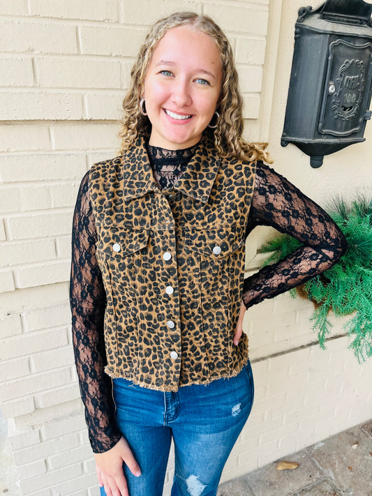 Leopard Collard Vest - Camel Mix