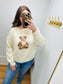 Teddy Jacquard Crew Knit Sweater - Cream