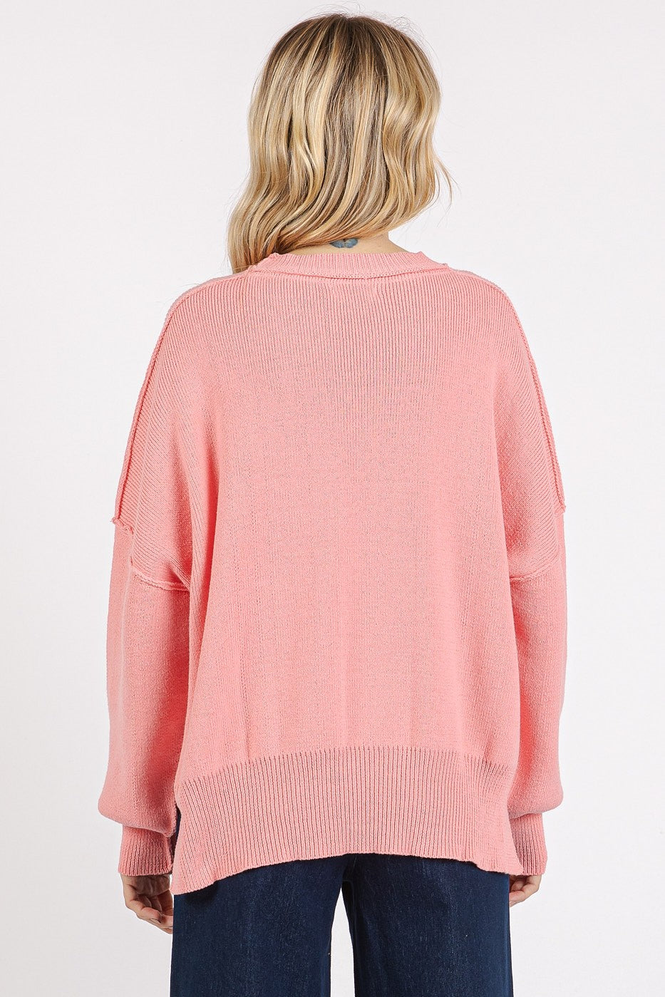 Side Slit Round Neck Drop Shoulder Sweater ONLINE ONLY