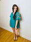 Linen Babydoll Embroidered Blouse - Emerald Green