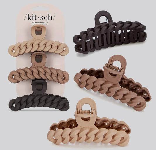 Kitsch Eco-Friendly Chain Claw Clip 3pc Set -Neutral