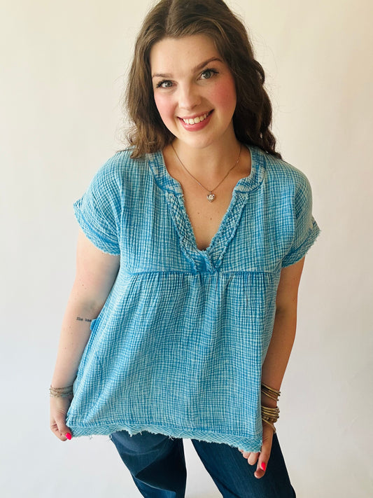 Washed Gauze Top - Deep Sky