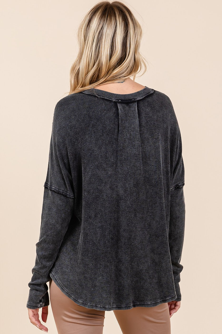 Washed V-Neck Long Sleeve Blouse ONLINE ONLY