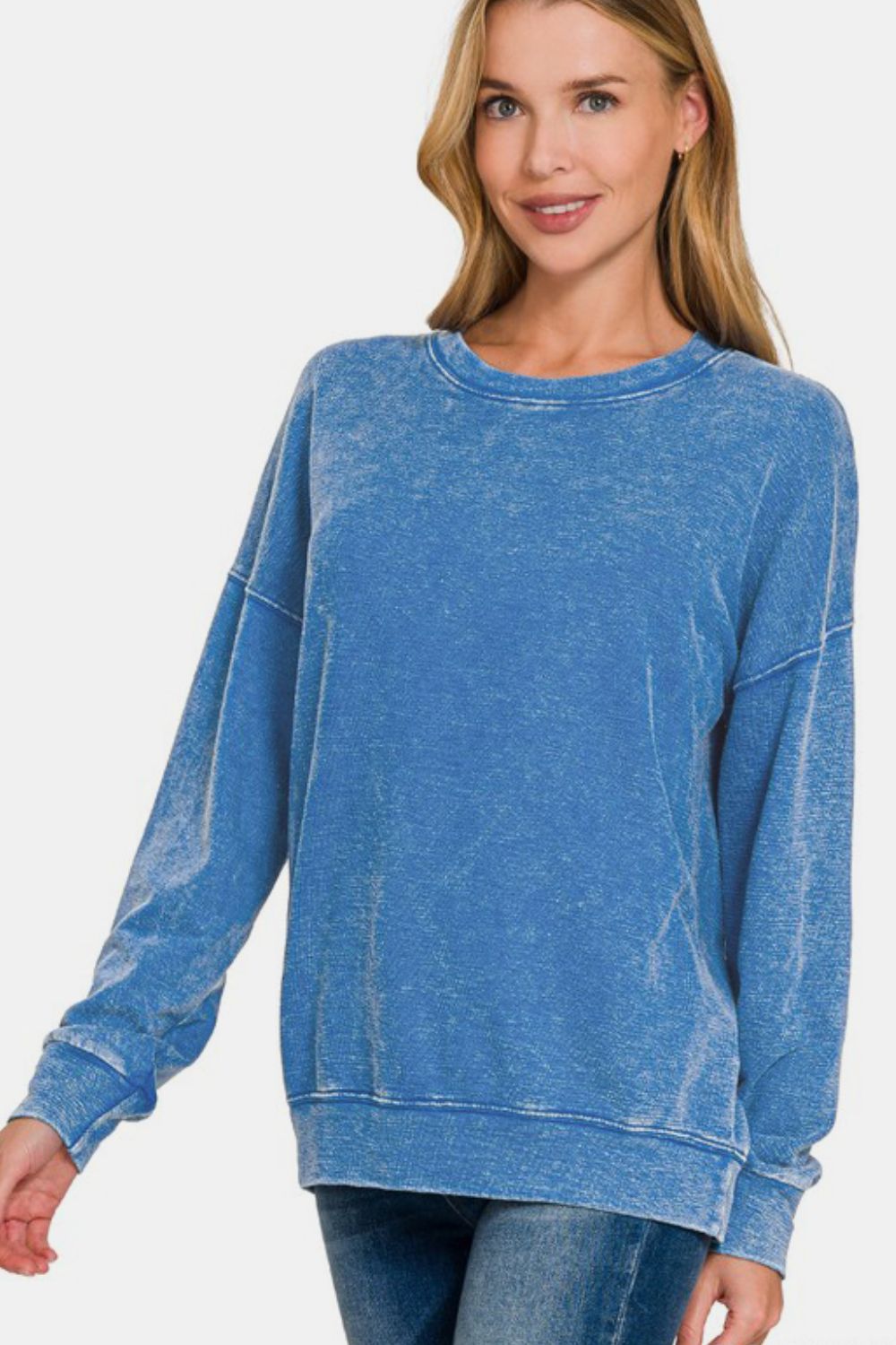 Washed Round Neck Dropped Shoulder Sweatshirt ONLINE ONLY