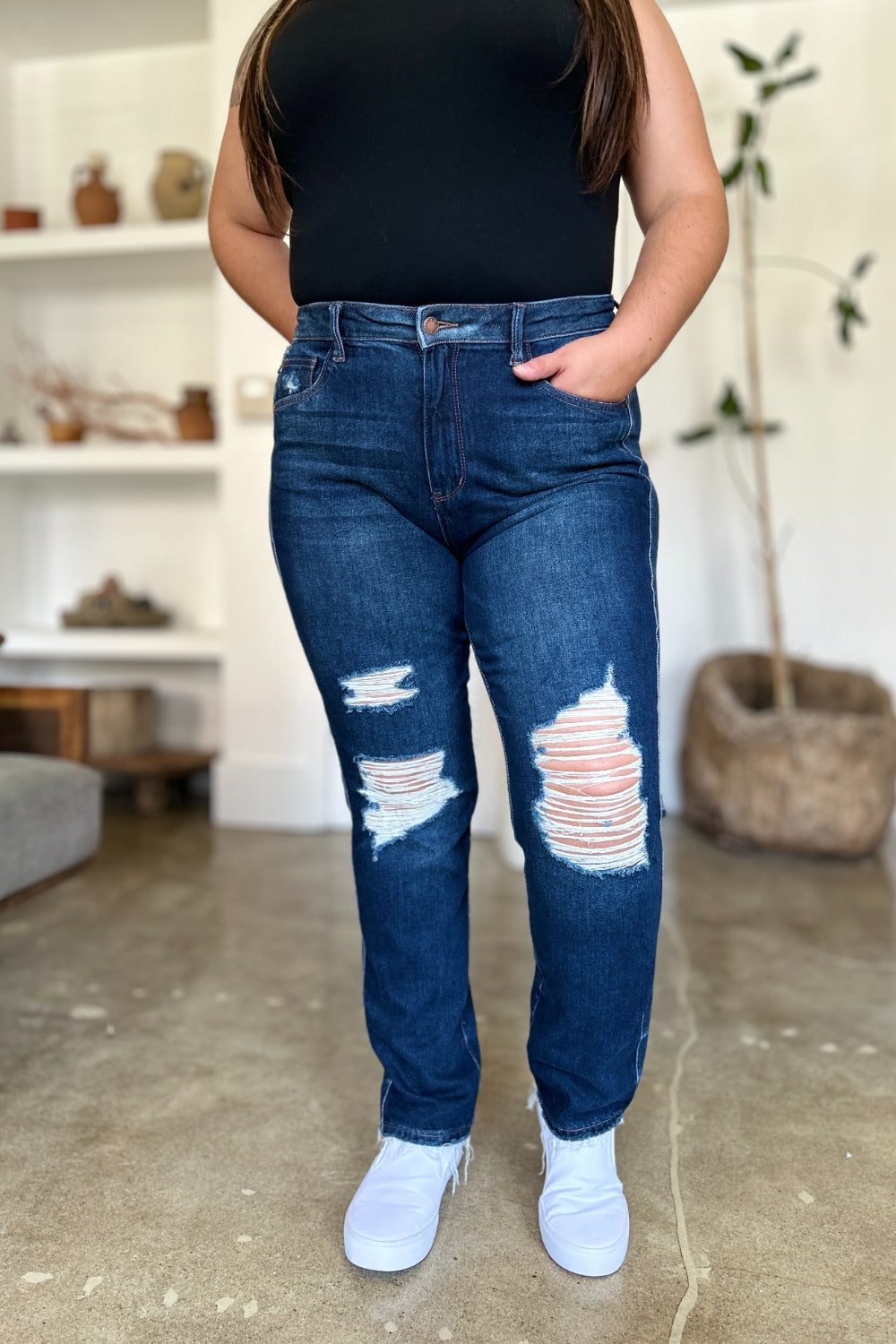 ONLINE ONLY Judy Blue Full Size High Waist Rigid Magic Heavy Destroy Straight Jeans