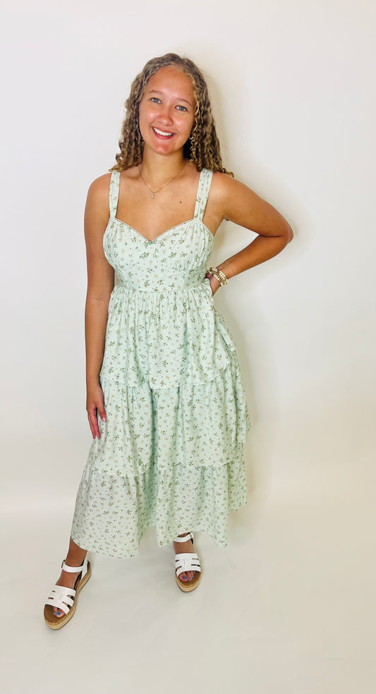 Floral Sleeveless Corset Ruffle Tiered Midi Dress