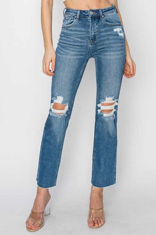 ONLINE ONLY RISEN High Rise Distressed Ankle Jeans