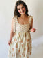 Floral Print Tie Strap Empire Tiered Dress - Apricot Multi