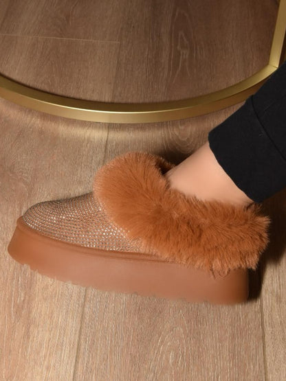 Embellished Faux Fur Platform Booties ONLINE ONLY