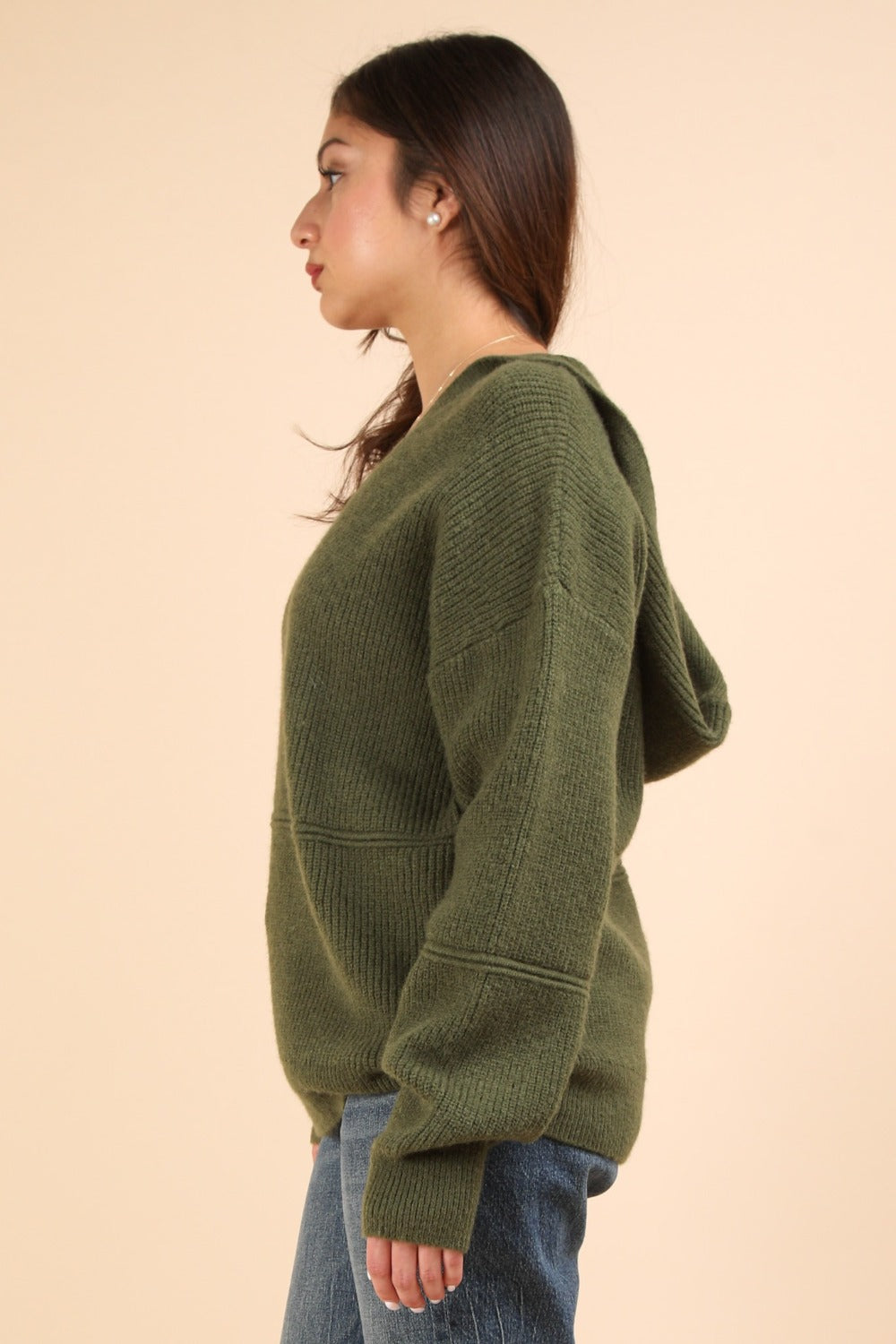 Seam Detail Drop Shoulder Hooded Sweater