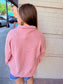 Oversized Half Button Down Waffle Knit Pullover - Pink