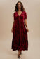 Embossed Velvet Button Down Maxi Dress - Merlot