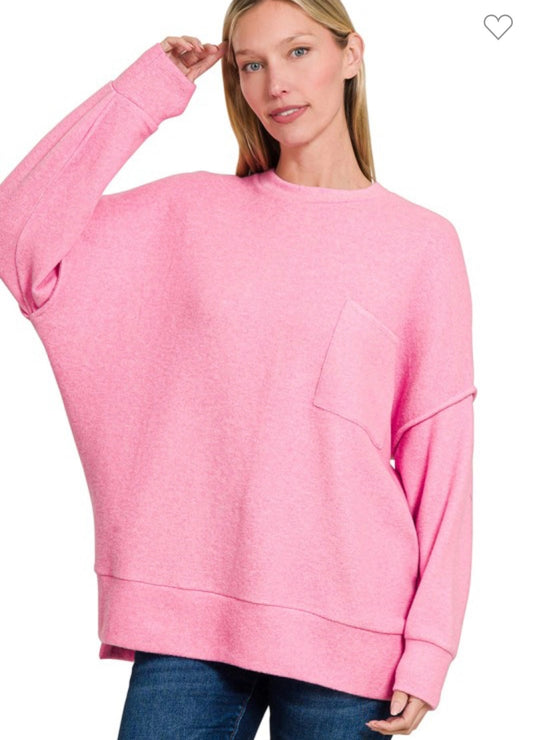 Brushed Melange Oversized Pocket Sweater