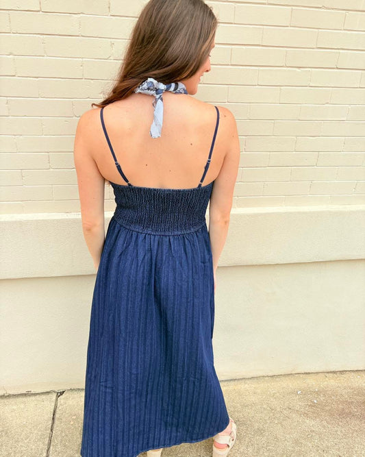 Front Hook Corset Denim Midi Dress