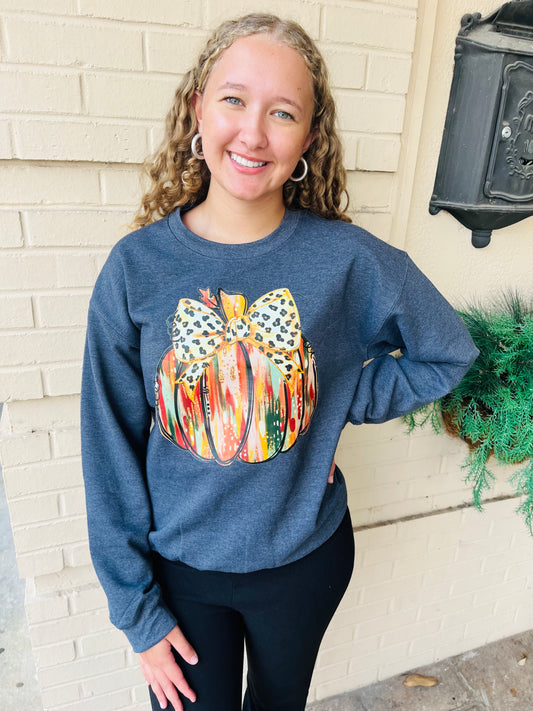 Gold Glitter Pumpkin Crewneck - Charcoal