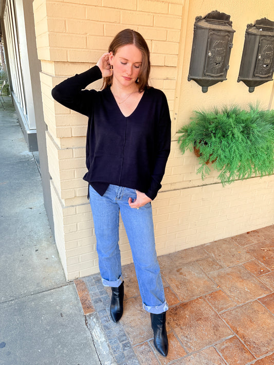 Super Soft Front Seam Sweater - Black