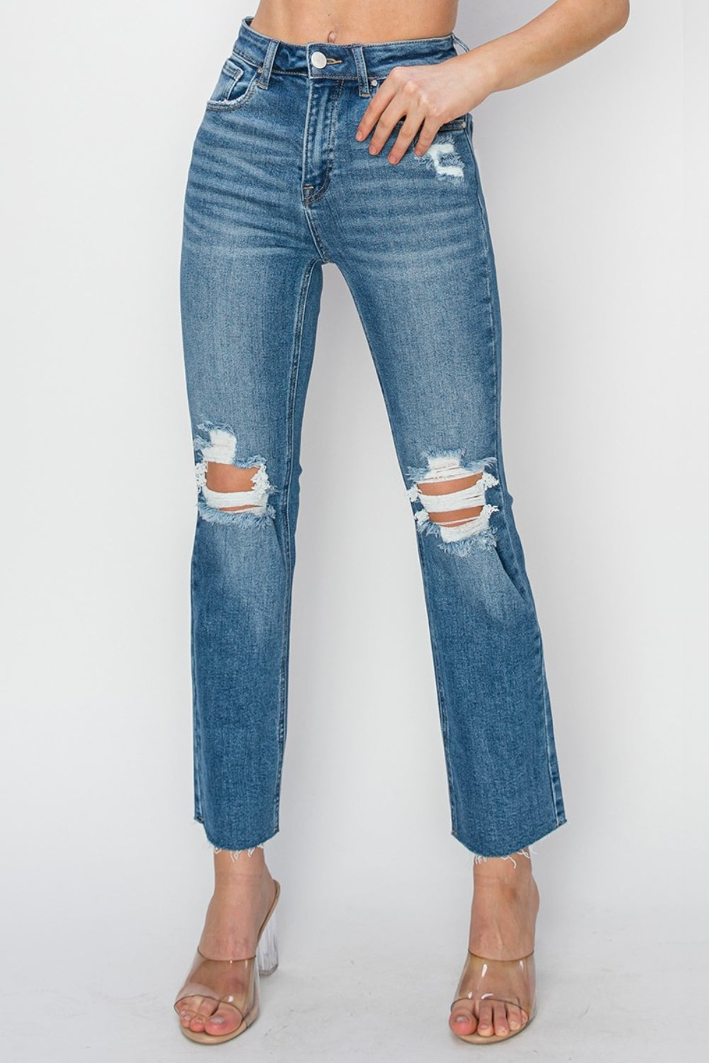 ONLINE ONLY RISEN High Rise Distressed Ankle Jeans