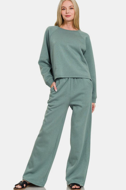 Round Neck Raglan Sleeve Top and Elastic Waist Pants Set ONLINE ONLY