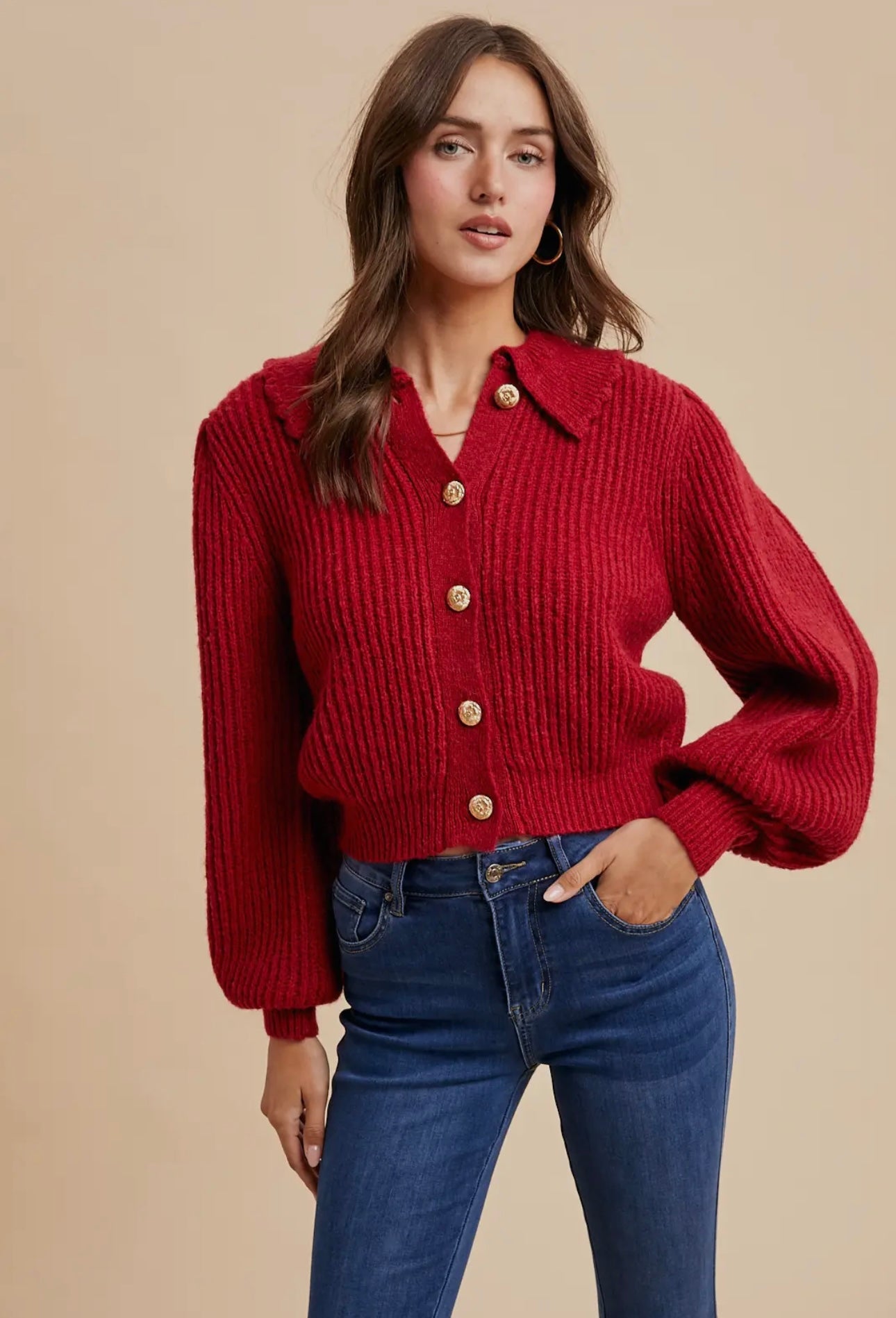 Chunky Knitted Cardigan - Cherry Merlot