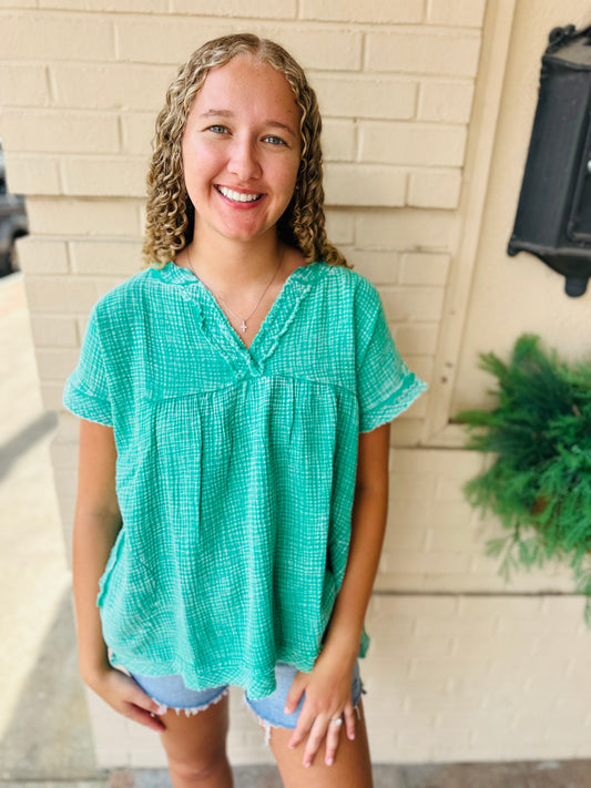 Washed Gauze Top - K Green