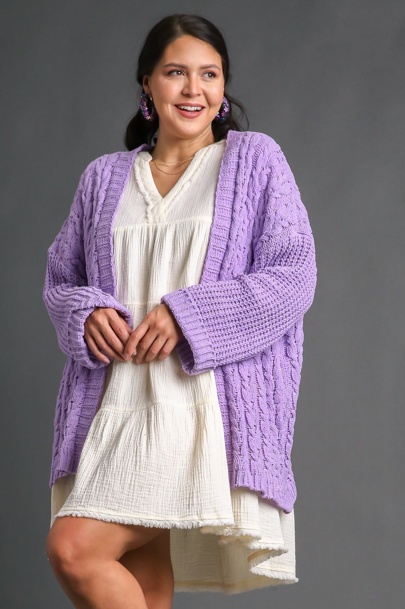 Umgee Full Size Cable Knit Open Front Long Sleeve Cardigan ONLINE ONLY