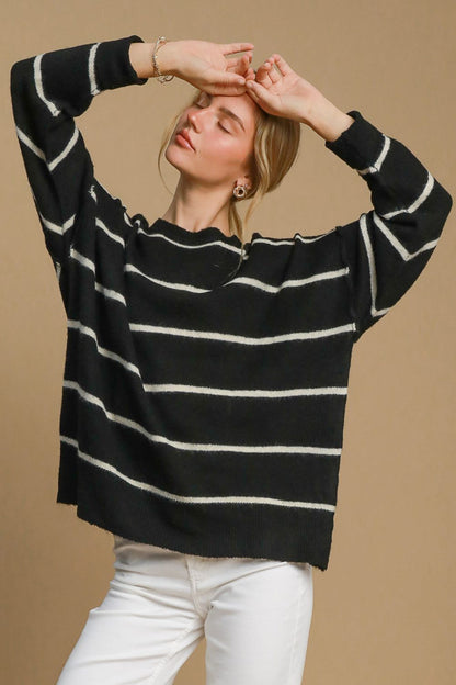 Wool Blend Striped Round Neck Sweater ONLINE ONLY