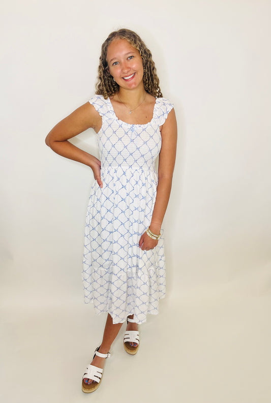 Bow Pattern Smocked Dress