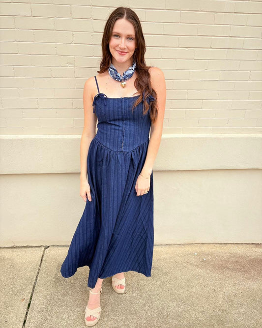 Front Hook Corset Denim Midi Dress
