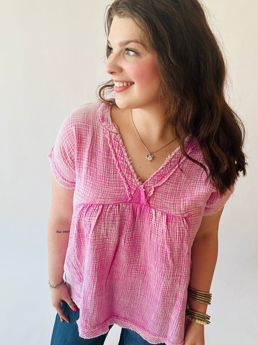 Plus Washed Gauze Top - Fuchsia