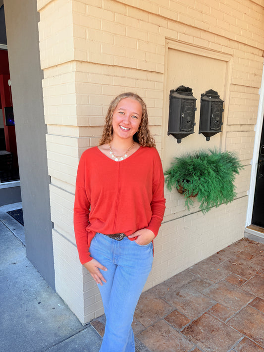 Super Soft Front Seam Sweater - Burnt Orange