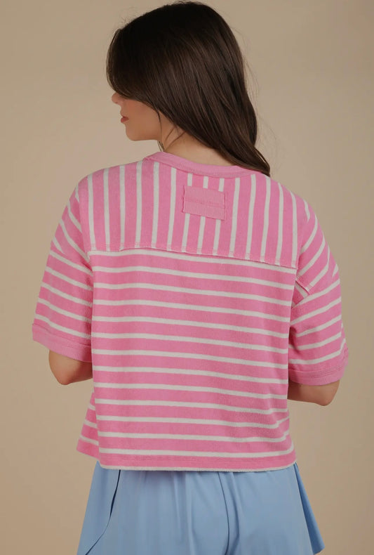 Striped Casual Comfy Knit Top - Pink