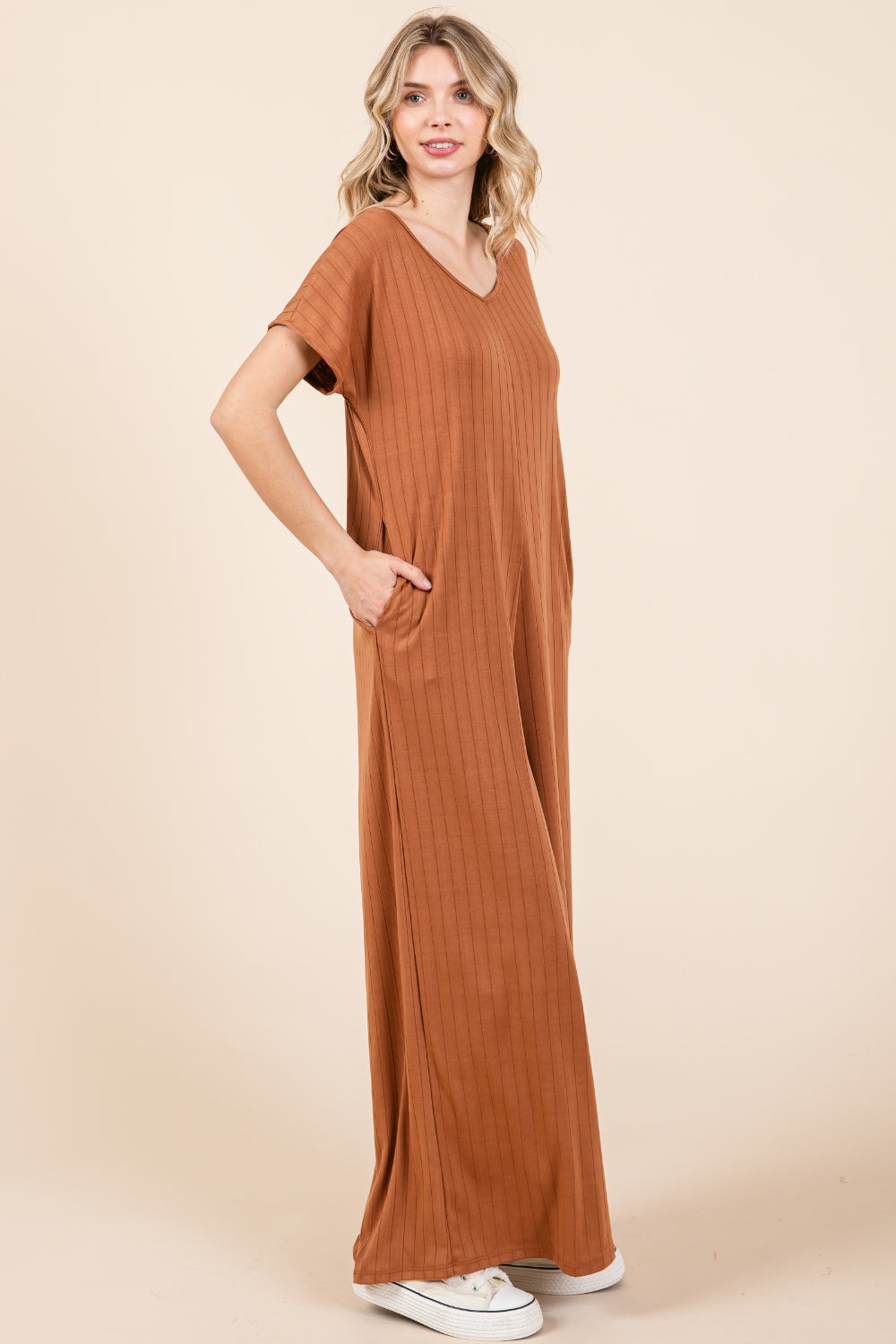 ONLINE ONLY Ribbed Short Sleeve Wide Leg Jumpsuit