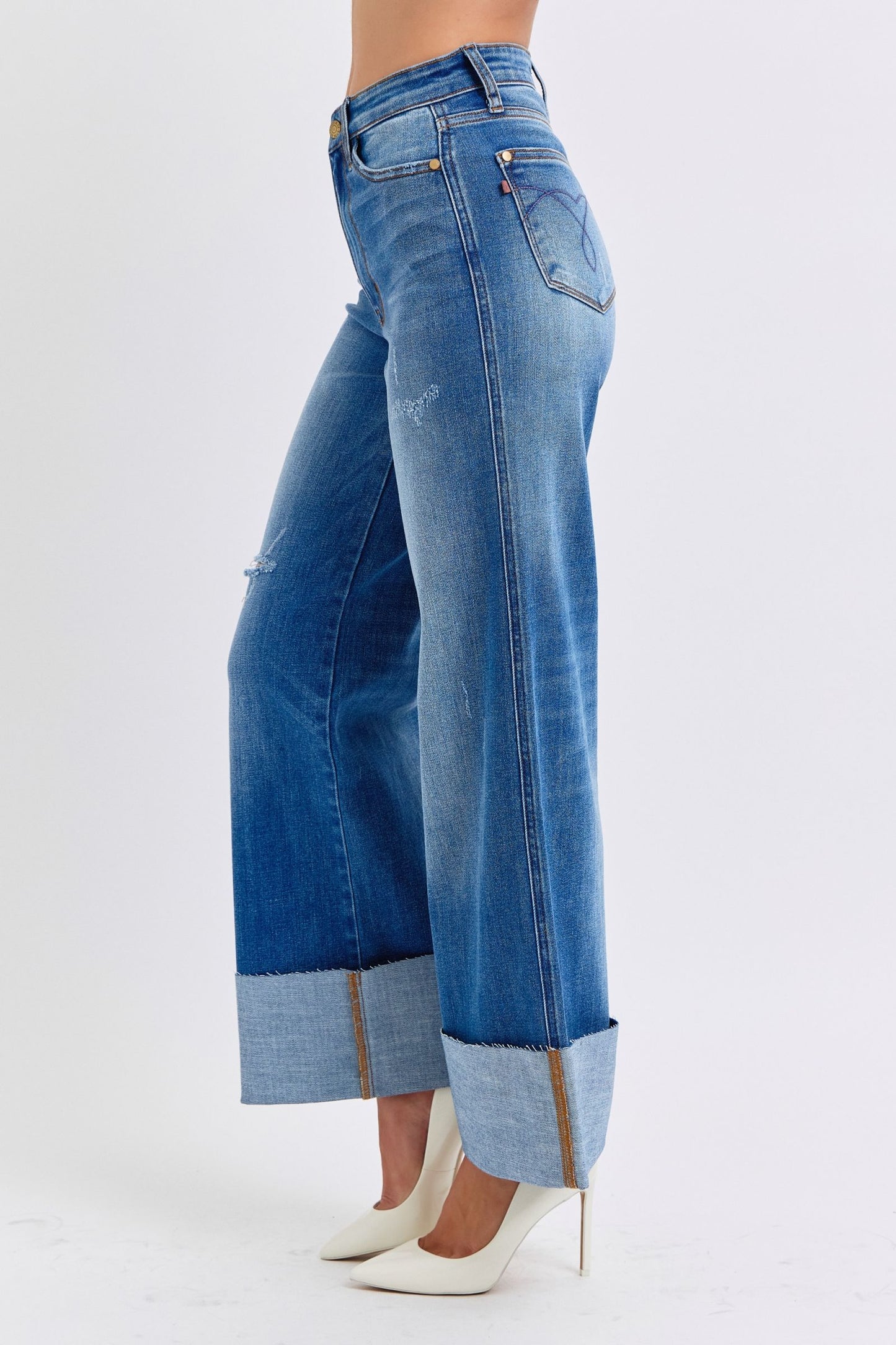 Judy Blue Full Size Distressed High Waist Wide Leg Jeans ONLINE ONLY