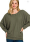 Ribbed Batwing Boat Neck Sweater