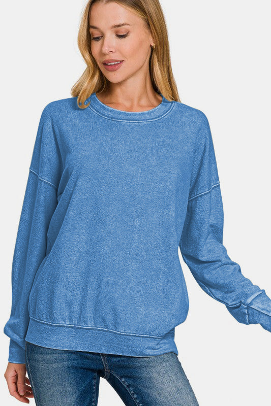 Washed Round Neck Dropped Shoulder Sweatshirt ONLINE ONLY