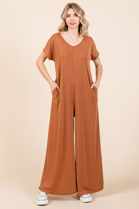 ONLINE ONLY Ribbed Short Sleeve Wide Leg Jumpsuit