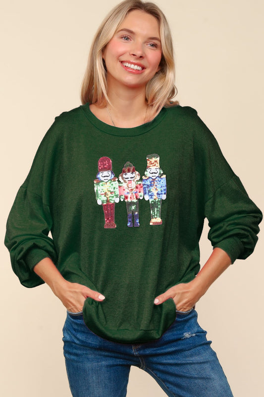 Sequin Nutcracker Patch Hacci Knit Top