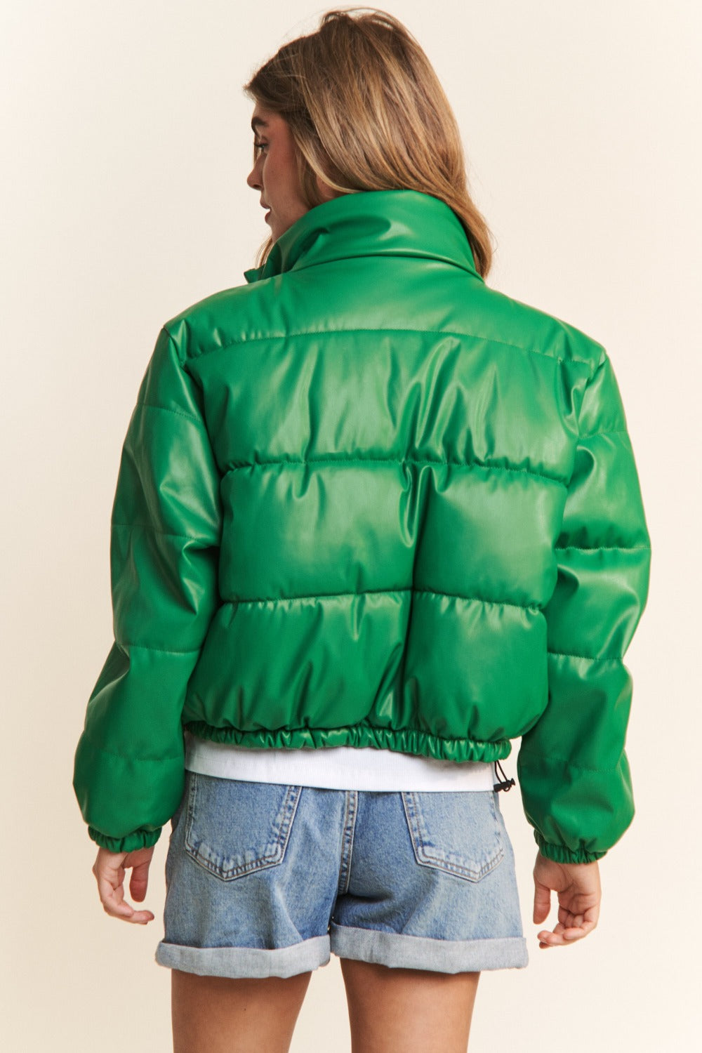 Turtleneck Snap and Zipper Closure Crop Puff Jacket ONLINE ONLY