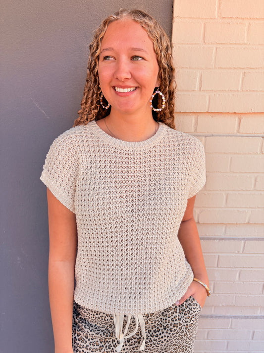 Crochet Knit Sweater Top - Oatmeal