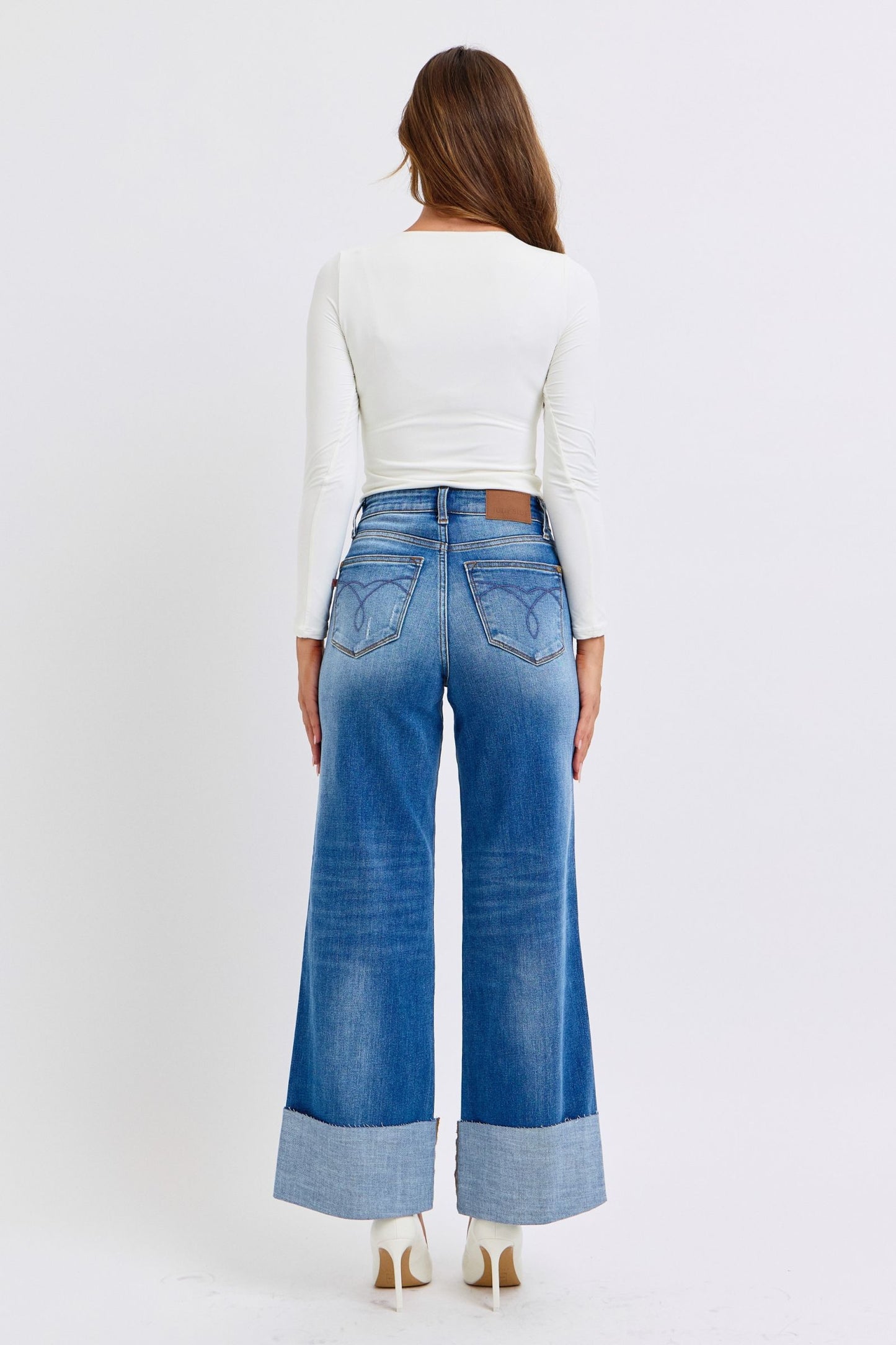 Judy Blue Full Size Distressed High Waist Wide Leg Jeans ONLINE ONLY